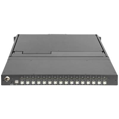 'Black HDMI splitter with 16 outputs and one input. Can be used to distribute HDMI signals to multiple displays.'