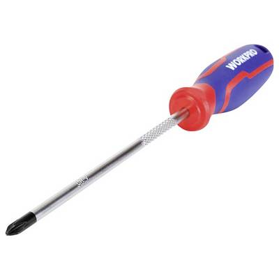 Crosshead screwdriver with a blue and red handle and a metallic-coloured shaft.
