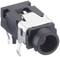 'Black plastic audio socket with metal contacts, side-mounted, suitable for electronic devices.'
