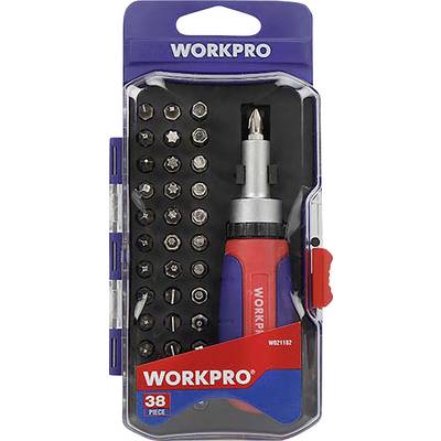 Tool set with 38-piece precision screwdriver and bits, packed in a clear plastic box.