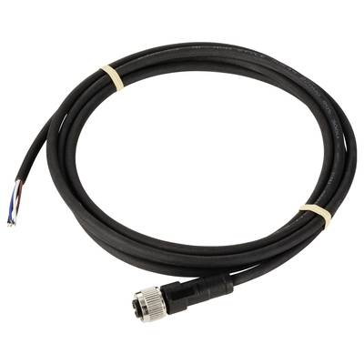 Black electrical cable with a silver plug end and exposed wires on the other side, coiled up.
