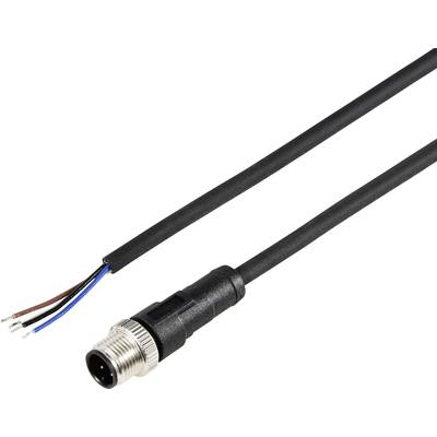 Black cable with a round connector and four bare conductors, suitable for industrial applications or electronic connections.