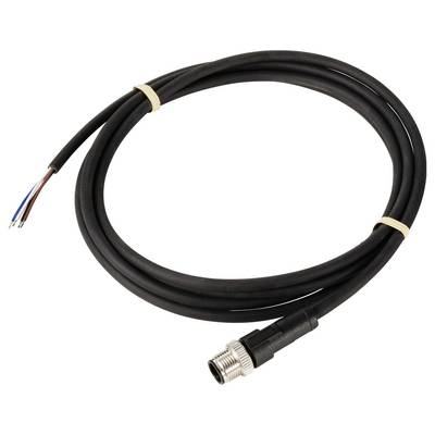 A black connection cable with an open end and a male screw plug. Suitable for electronic connections.