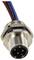 A cylindrical, metallic plug with three visible pins and red, blue, black cables. Possibly for electronic connections.