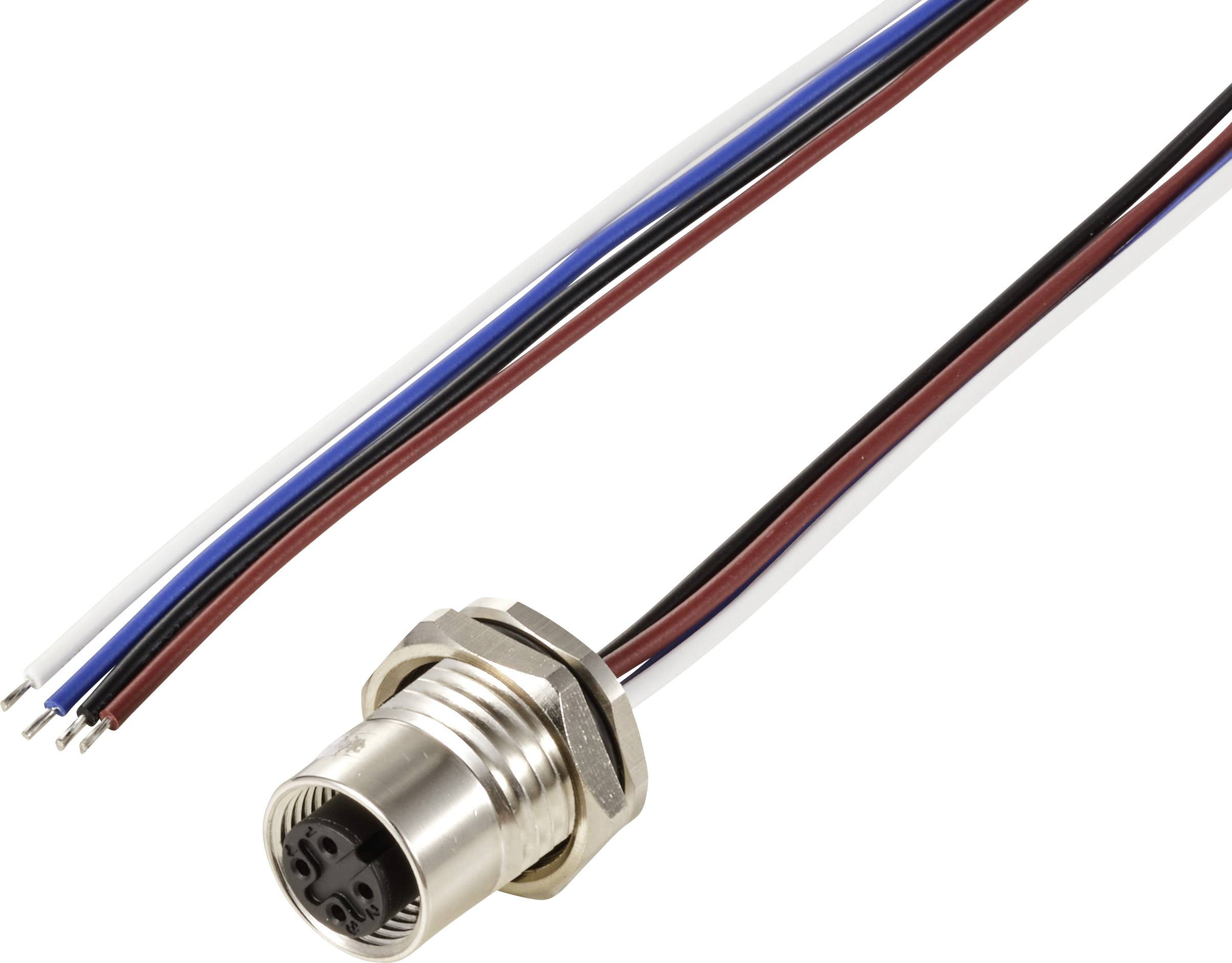 TRU COMPONENTS TC-12833048 Sensor/actuator recess-mount socket M12 Socket, built-in 0.5 m No. of pins (RJ): 4 1 pc(s)