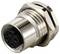 A metal connector with four black socket positions, characterised by a robust, ribbed housing for industrial applications.