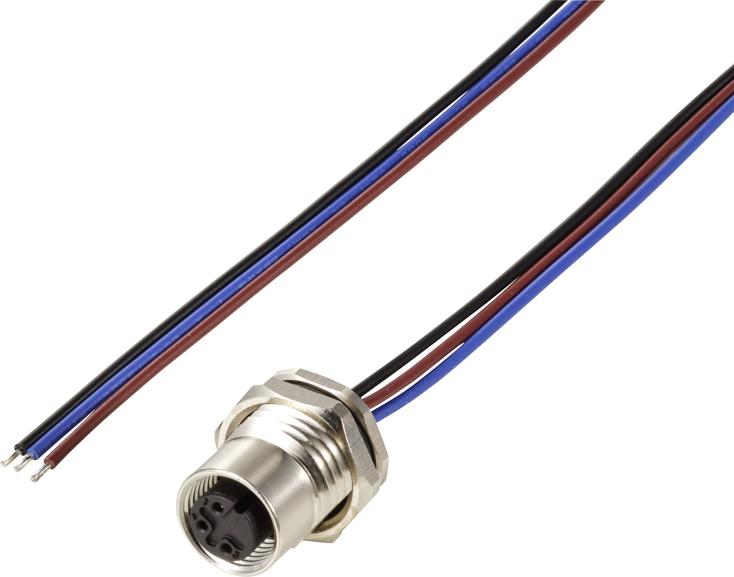 TRU COMPONENTS TC-12833056 Sensor/actuator recess-mount socket M12 Socket, built-in 0.5 m No. of pins (RJ): 3 1 pc(s)