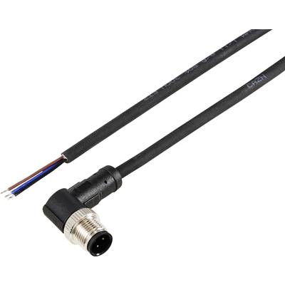 A right-angled M8 connector with an open cable end, suitable for electrical connections in industrial applications.