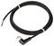 Black cable with angled metal plug and open cable end with three cores (blue, brown, black), secured with rubber bands.
