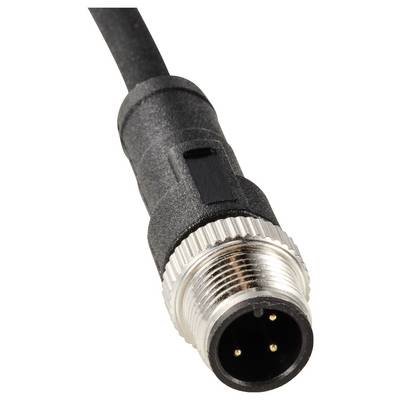 A black electric power cable with a grey, metallic connector and four visible pins.