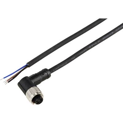 Black, right-angled connection cable with plug and free wire ends, suitable for industrial applications or installation.