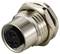 A metallic threaded connector with multiple socket positions for electrical connections.
