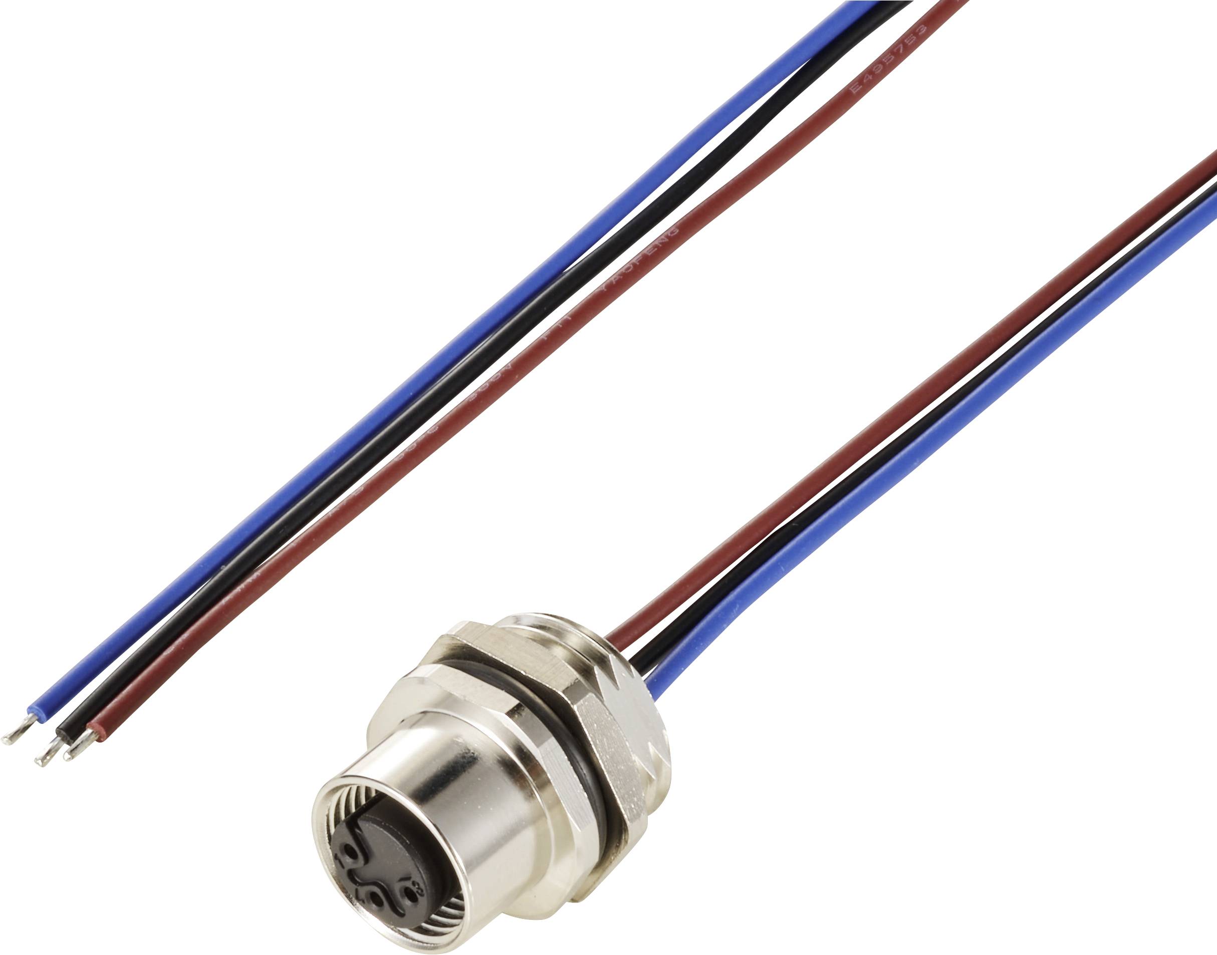 TRU COMPONENTS TC-12833212 Sensor/actuator recess-mount socket M12 Socket, built-in 0.5 m No. of pins (RJ): 3 1 pc(s)