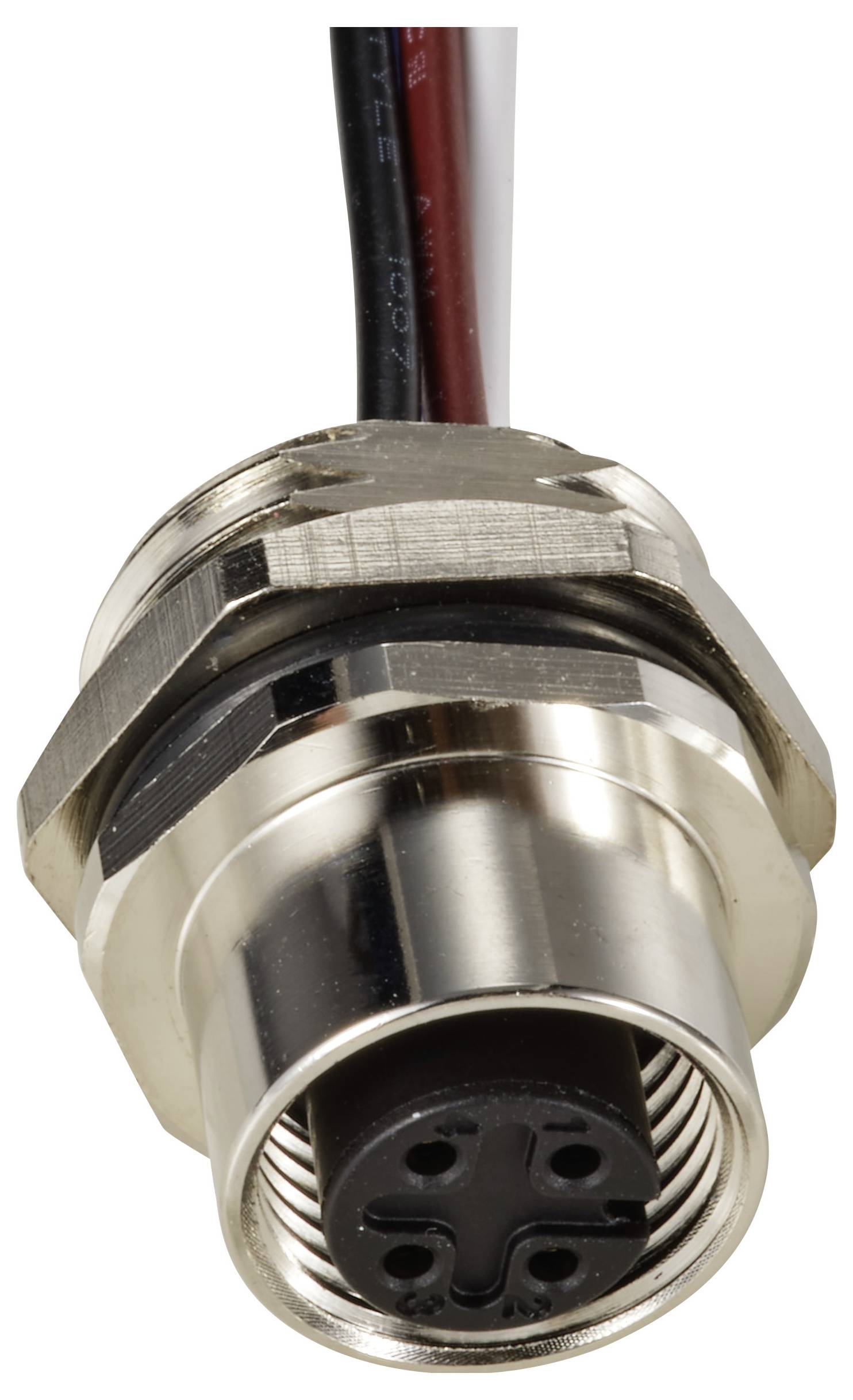 A multi-pin metal connector with cables, suitable for electrical connections.