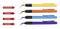 Four deburring tools in Yellow, Orange, Blue and Purple, each with indications of their material usage: Aluminium, Brass, Steel, Plastic.