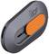 Portable ceramic knife sharpener with a grey housing and orange-textured surface; ideal for safe cutting.