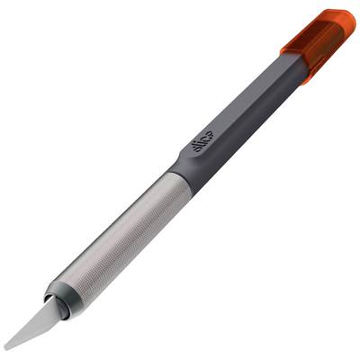 A grey precision cutter with an orange safety lock, suitable for fine cutting work in hobby and art projects.