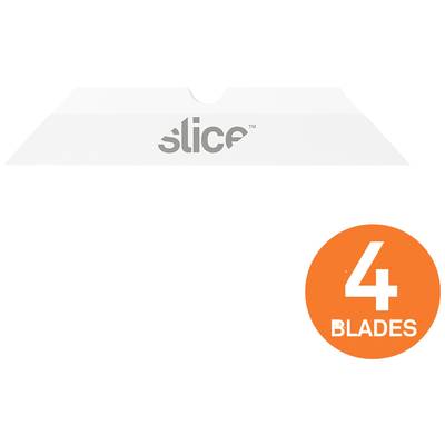 The image shows four replacement blades by Slice. At the top is the word 'Slice', and in the bottom right is an orange circle with the text '4 Blades'.