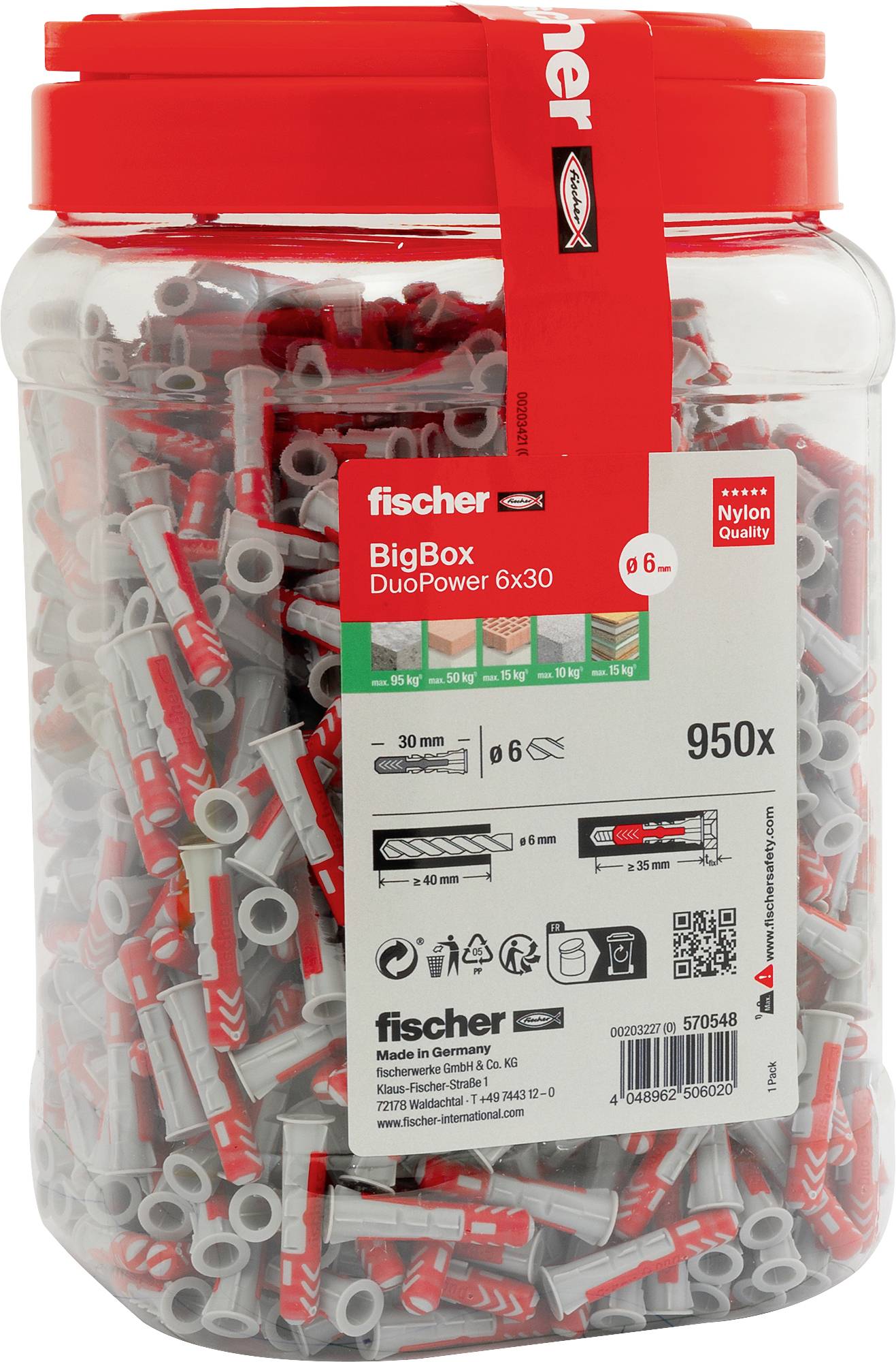 Fischer 570548 DuoPower Dowel set 30 mm 6 mm 950 pc(s)