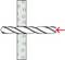 A drill bit partially penetrates a material with an arrow indicating the direction of drilling.