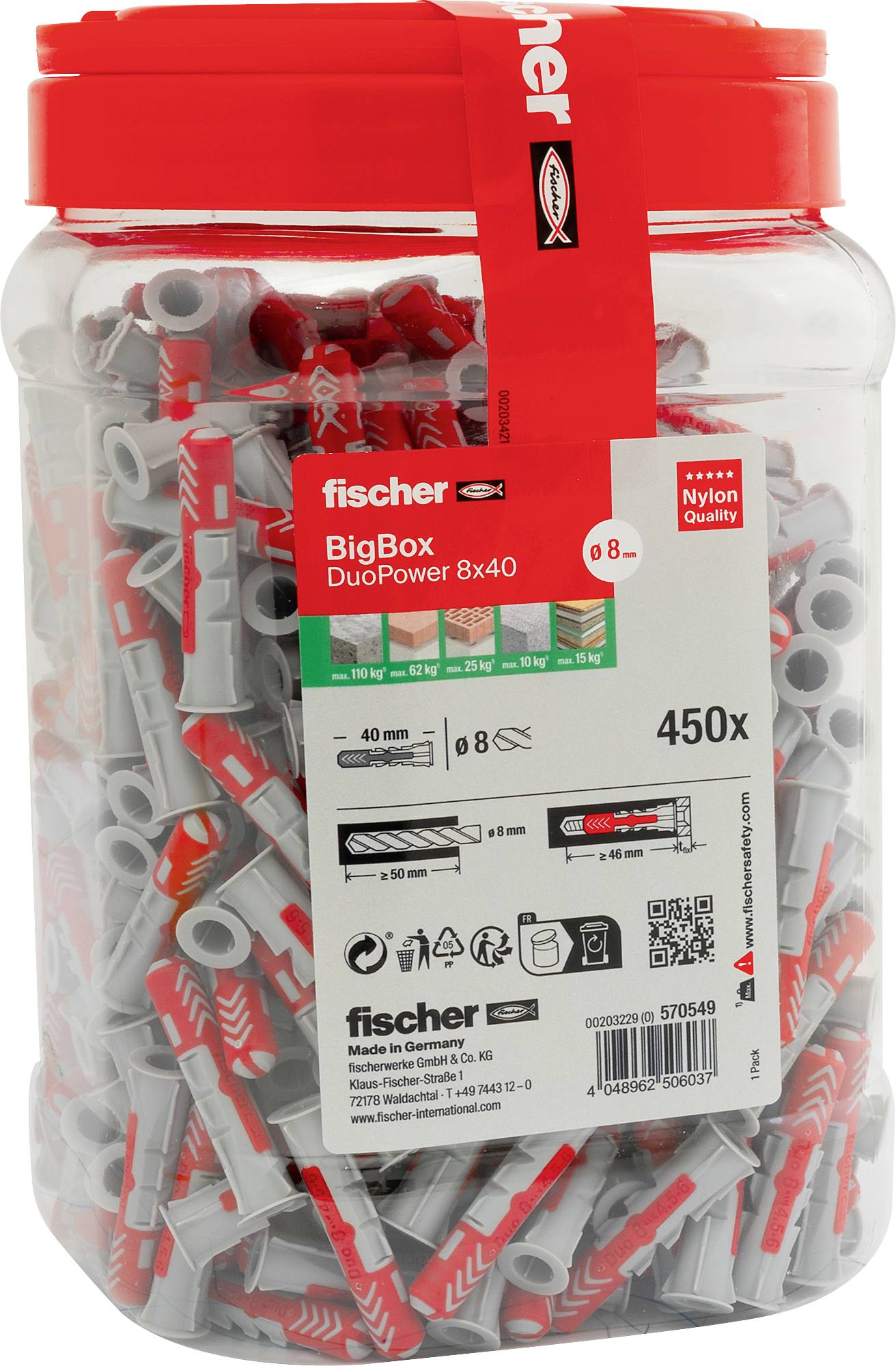 Fischer 570549 DuoPower Dowel set 40 mm 8 mm 450 pc(s)