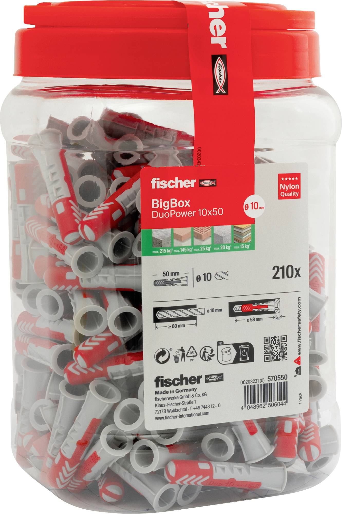 Fischer 570550 DuoPower Dowel set 50 mm 10 mm 210 pc(s)