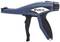 Hand tool from the 'EVO 7i' brand by HellermannTyton, blue-black, with an ergonomic handle, suitable for tensioning and cutting cable ties.