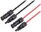 'Two pairs of solar cables with black connecting plugs, one with a black cable, the other with a red cable, for solar installations.'