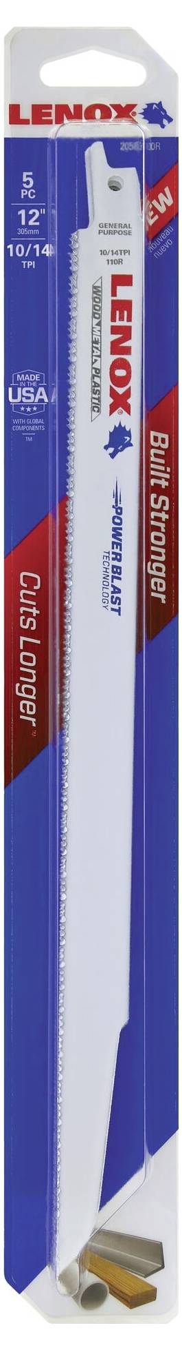 Packaging image of a LENOX saw blade pack. Contains two 12-inch metal saw blades for metal cutting.<br><br>Note: The translation is already very close to British English. I've ensured the terminology and phrasing are consistent with UK English usage.