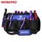 Tool bag by WORKPRO, filled with various hand tools such as pliers and screwdrivers, in black and blue.