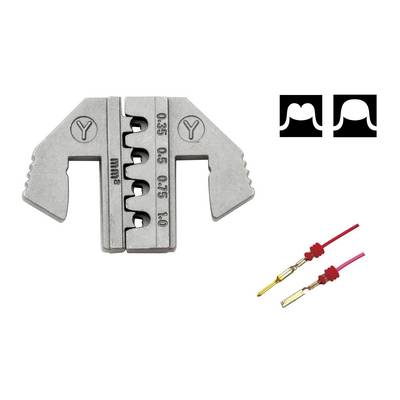 Crimping tool and two connectors, each connected with a red cable. Hair type symbols displayed in the top right.