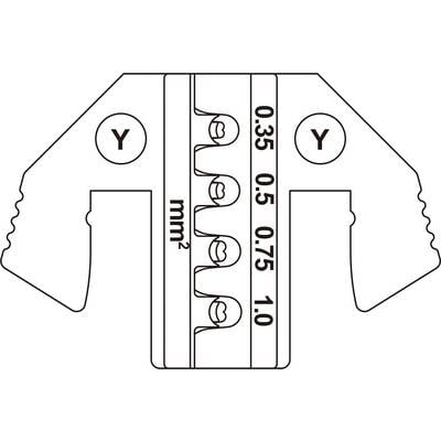 Crimping Tool Diagram: Four Cable Sizes (0.35 to 1.0 mm²) with corresponding notches marking the sizes for cable processing.