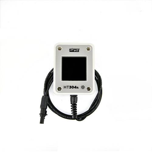 A small white sensor with the inscription 'HT304k' and a connected black cable lies on a white background.