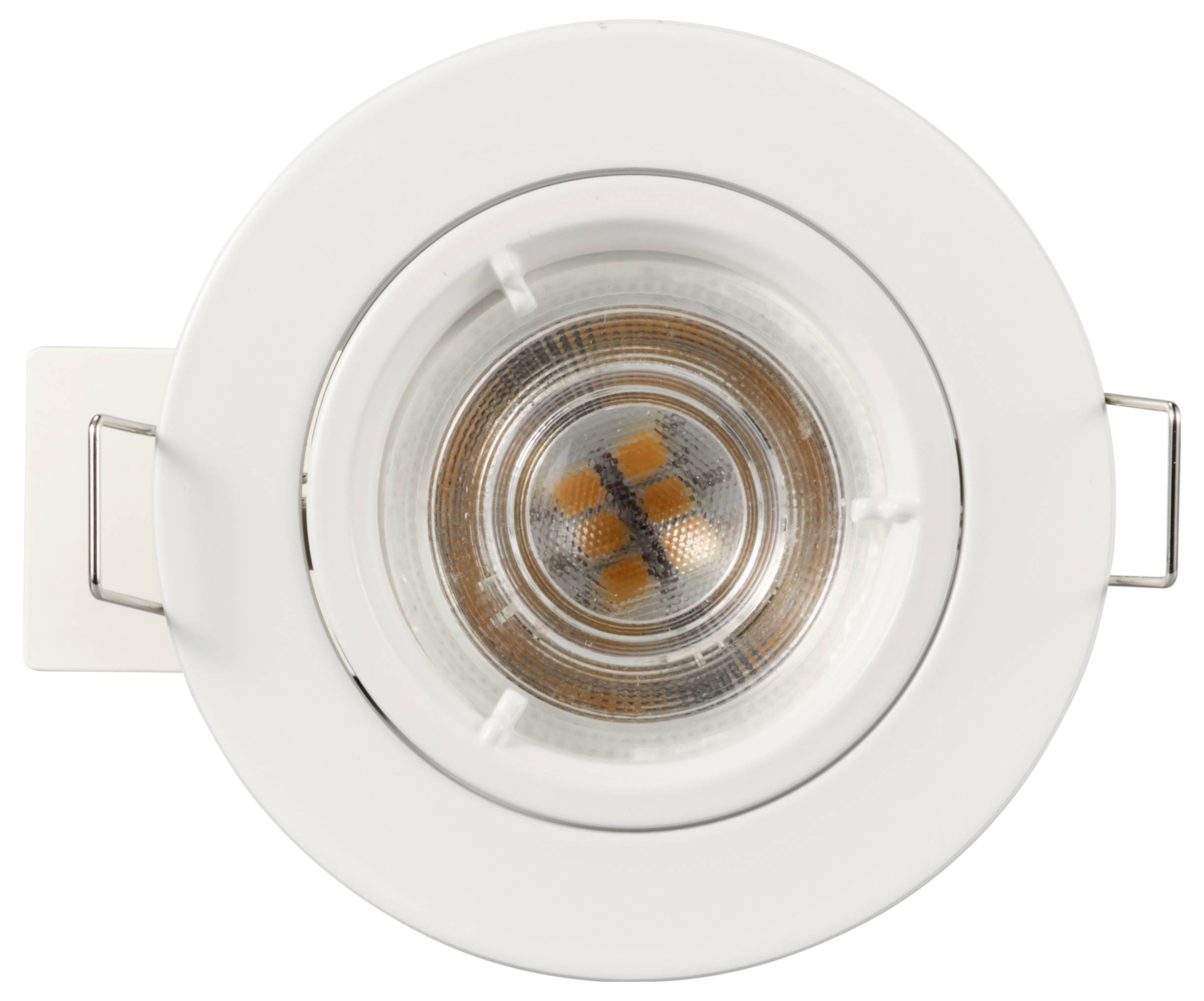 Round LED recessed ceiling light in white, viewed from below, showing the internal light source with a hexagonal pattern in copper colour.