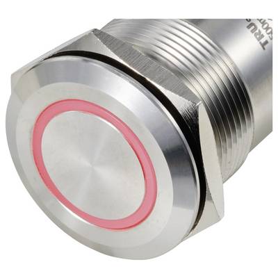 Silver metal button with red LED ring. Functions as an illuminated push switch.