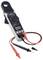 Digital handheld multimeter with clamp function, black display, and red and black test leads.