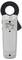 Voltage measuring device in grey colour with a black clamp. Warning notices and certification logos are located on the reverse side.