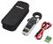 Digital multimeter with clamp function, Voltcraft brand. Includes a black case, red and black test leads, and green batteries.