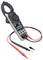 Electric multimeter with clips and digital display, showing measured current and voltage. Suitable for electrical work.