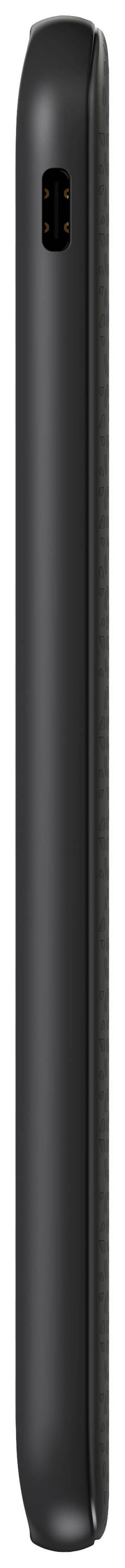 A sleek, black mobile phone viewed from the side reveals its fundamental form without visible brand or button details.