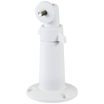 White camera mount with rotatable screw mechanism and round base, suitable for wall or ceiling installation.