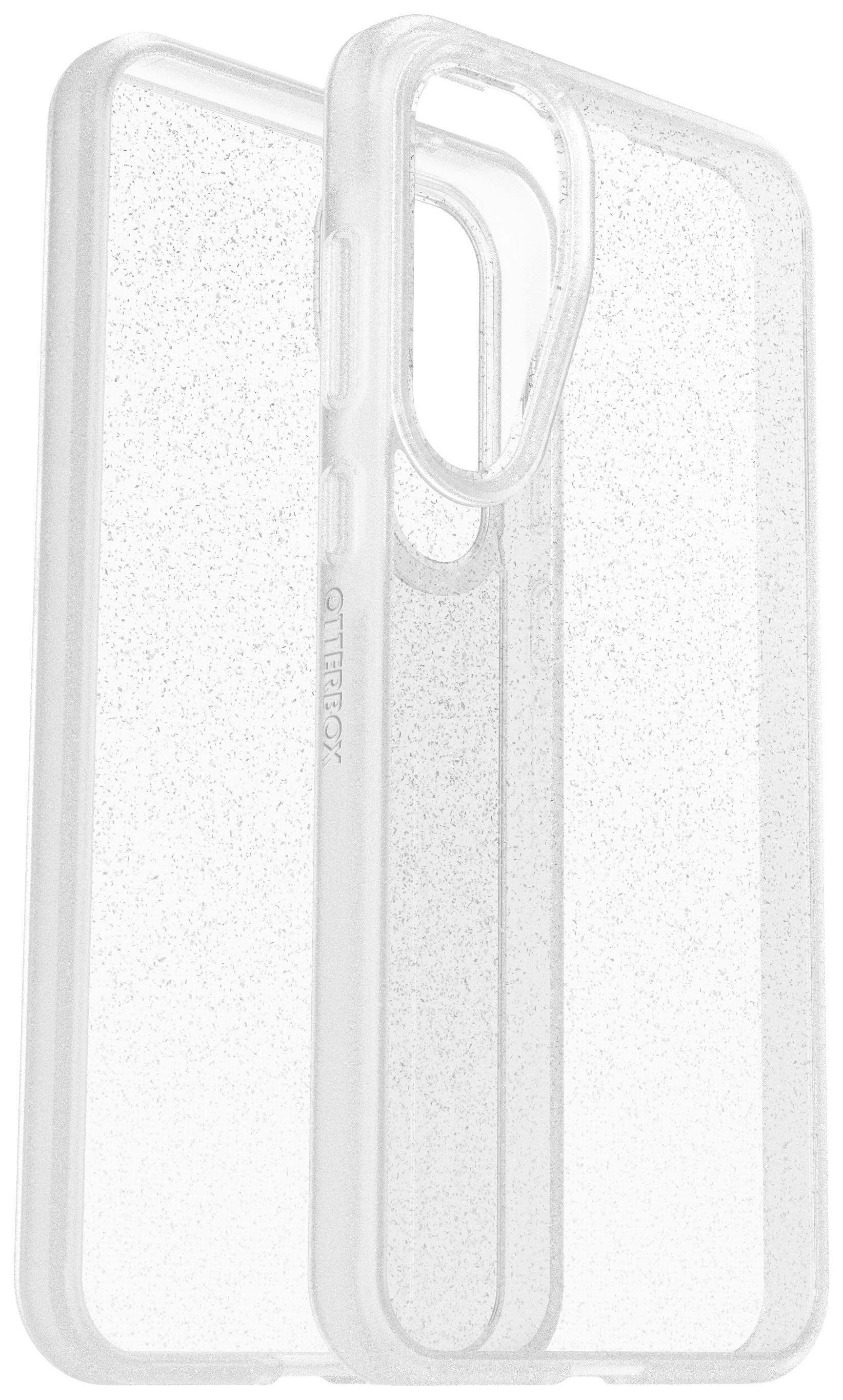 Clear phone case with shimmering glitter effects, suitable for a specific smartphone model. Protects the device and showcases its design.