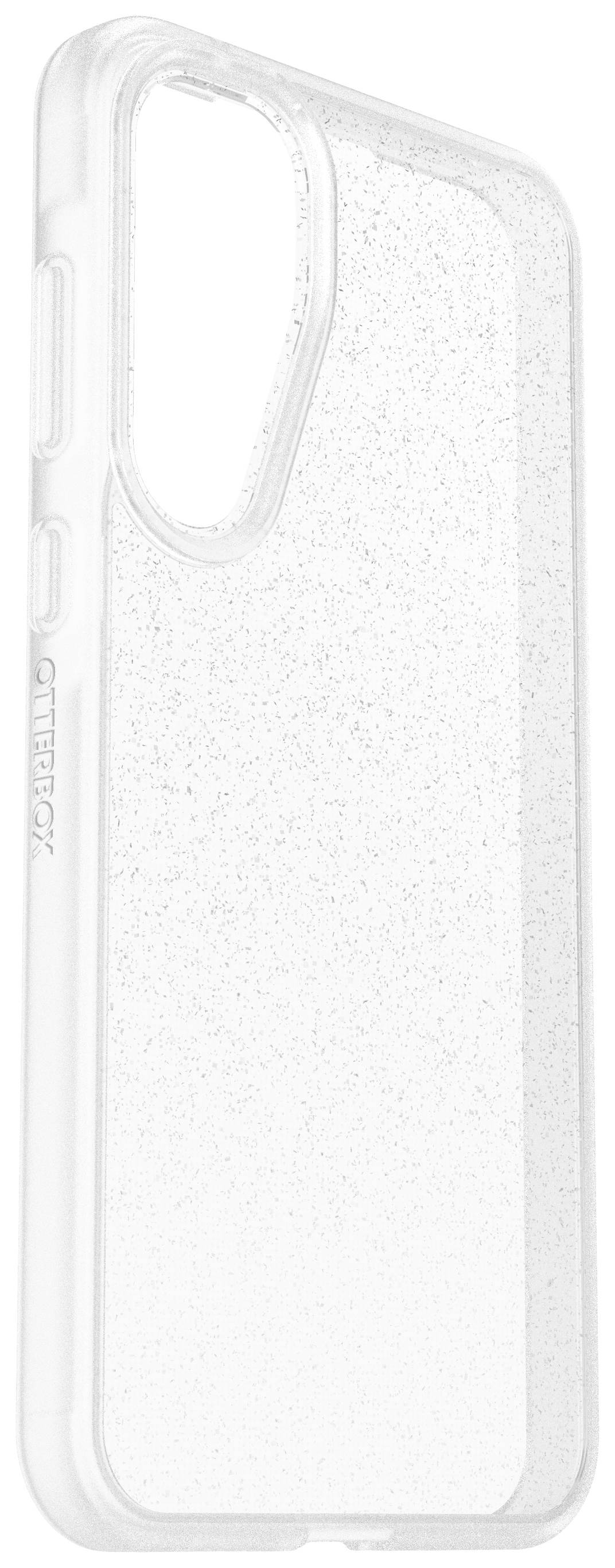 Transparent smartphone case with glitter, designed to fit a device with a large camera module. Protects against scratches and impacts.