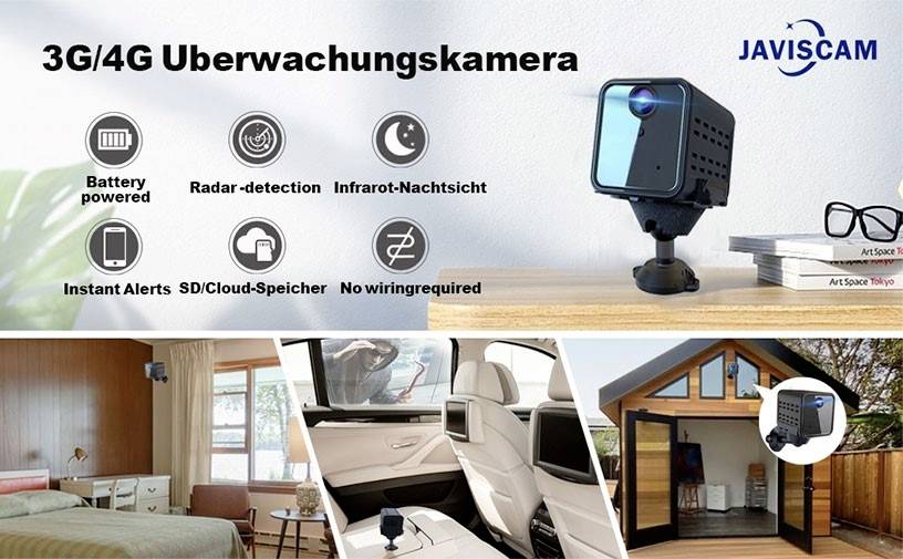 '3G/4G Surveillance Camera by JavisCam with Battery, Radar Detection, Infrared, SD/Cloud Storage. No Cable Routing Required.'