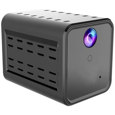 A rectangular black device with a lens and a small hole on the front, most likely a surveillance camera.