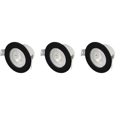 Three round recessed ceiling lights with black trim and LED lighting, arranged side by side.