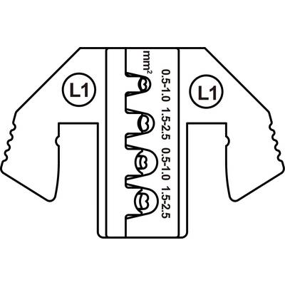 "L1" markings on both sides. Central cross-section shows cable cross-sectional sizes: 0.5-1.0 mm², 1.5-2.5 mm².
