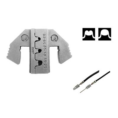 A cable cutter with various size markings ('0.2-0.5', '0.5-10', '15-25') and two cables with metal plugs.