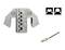 Cable lug crimper and compression connectors with two attachments, next to a crimped plug with cable.