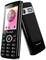 Two black mobile phones with buttons and a small screen display the time, weather information, and app icons.